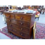 A 19TH CENTURY MAHOGANY CHEST OF DRAWERS 104 CM HIGH X 108 CM WIDE