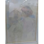 ATTRIBUTED TO MORTIMER MEMPES (1855-1938) THE KISS, WASH DRAWING. 25.5 x 18cms.