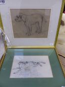 EARLY 20th.C.SCHOOL. A STUDY OF A TERRIER CHARCOAL DRAWING. 17 x 21cms TOGETHER WITH THREE OTHER