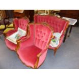 A FRENCH STYLE THREE PIECE SALON SUITE WITH CARVED SHOW FRAME.