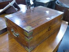 A COLONIAL BRASS BOUND HARDWOOD WORK BOX.