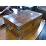 A COLONIAL BRASS BOUND HARDWOOD WORK BOX.