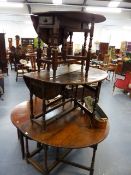 A GROUP OF THREE 18th.C.COUNTRY COTTAGE GATELEG TABLES.