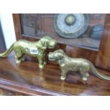 TWO VINTAGE CAST BRASS DOG FORM NUTCRACKERS.