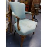 A PAIR OF UPHOLSTERED FRENCH SALON ARMCHAIRS.