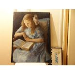20th.C. CONTINENTAL SCHOOL. A GOOD BOOK, SIGNED INDISTINCTLY, PASTEL. 77 x 57cms.