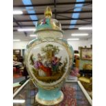 AN IMPRRESSIVE PAIR OF AUGUSTUS REX BALUSTER COVERED VASES DECORATED WITH FLOWERS AND PANELS OF