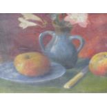 EARLY 20th.C.ENGLISH SCHOOL. A STILL LIFE WITH FRUIT OIL ON CANVAS. 26 x 36cms.