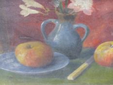 EARLY 20th.C.ENGLISH SCHOOL. A STILL LIFE WITH FRUIT OIL ON CANVAS. 26 x 36cms.