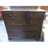 A LATE GEORGIAN MAHOGANY CHEST OF TWO SHORT AND THREE LONG GRADUATED DRAWERS. W.96 x H.90cms.