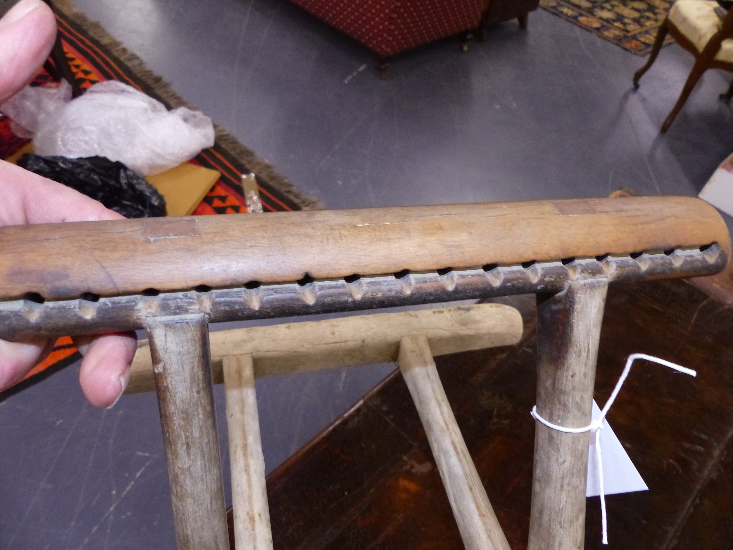 TWO EARLY ORIENTAL FOLDING STOOLS, ONE WITH WOVEN CLOTH SEAT BOTH SIGNED WITH CHARACTER MARKS - Image 10 of 20