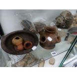 A LARGE GROUP OF ROMAN AND ANCIENT POTTERY VESSELS AND FRAGMENTS, TWO MARBLE STATUE FRAGMENTS AND