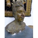 SYLVIA WARMAN (1922-2016) A PORTRAIT BUST OF A LADY IN PATINATED PLASTER. H.48cms.