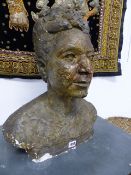 SYLVIA WARMAN (1922-2016) A PORTRAIT BUST OF A LADY IN PATINATED PLASTER. H.48cms.