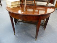 A LATE GEORGIAN MAHOGANY DEMI LUNE SIDE TABLE. W.122cms.