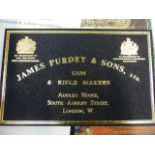 TWO UNUSED JAMES PURDEY AND SONS LEATHER GUN CASE LABELS, A SET OF PURDEY PLACE MARKER CARDS AND A