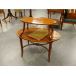 AN EDWARDIAN MAHOGANY AND INLAID TWO TIER ETARGE. W.89cms.