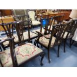 A SET OF EIGHT GEORGIAN STYLE MAHOGANY DINING CHAIRS.