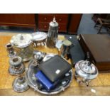 A QTY OF SILVERPLATEDWARE, CUTLERY,ETC.