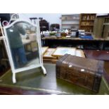 A SWING MIRROR AND AN ANTIQUE STYLE TRAVEL CASE.