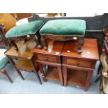 THREE BEDSIDE CABINETS AND TWO STOOLS.