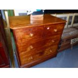 A VICTORIAN PINE CHEST WITH ORIGINAL PAINTED BORDER DECORATION.