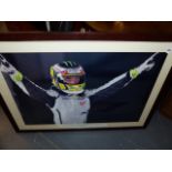 A LARGE PHOTOGRAPHIC PRINT OF JENSEN BUTTON.