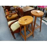 A VICTORIAN COMMODE CHAIR AND TWO STOOLS.