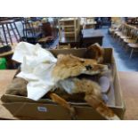 A BOXED FUR STOLE AND A QTY OF WALKING STICKS.