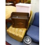 A LOOM CHAIR AND BOX STOOL, A LINEN BASKET AND A SMALL OAK CABINET.