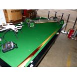 A POOL TABLE IN GREAT CONDITION TOGETHER WITH TWO CUES.