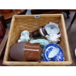 A SMALL BOX OF VICTORIAN AND OTHER CHINAWARES.