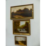 THREE OIL PAINTINGS AND THREE PRINTS.