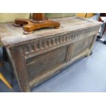 AN 18th.C.CARVED OAK COFFER.