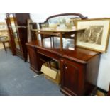 A VICTORIAN MAHOGANY MIRROR BACK SIDEBOARD.