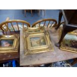 FOUR GILT FRAMED DECORATIVE PICTURES.