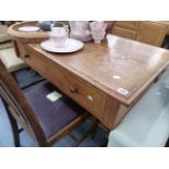 A PITCH PINE SIDE TABLE AND AN OAK CHAIR.