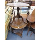 A CARVED OAK OCCASIONAL TABLE AND A SMALL GEORGIAN TRIPOD TABLE.