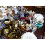 A LARGE QTY OF CHINAWARE, ORNAMENTS, BRASSWARE,ETC.