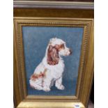 AN OIL ON CANVAS PORTRAIT OF A SPANIEL SIGNED G HARRY- WILLIAMS. TOGETHER WITH A MAP AND TWO