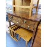 A LATE GEORGIAN MAHOGANY BOW FRONT SIDE TABLE.