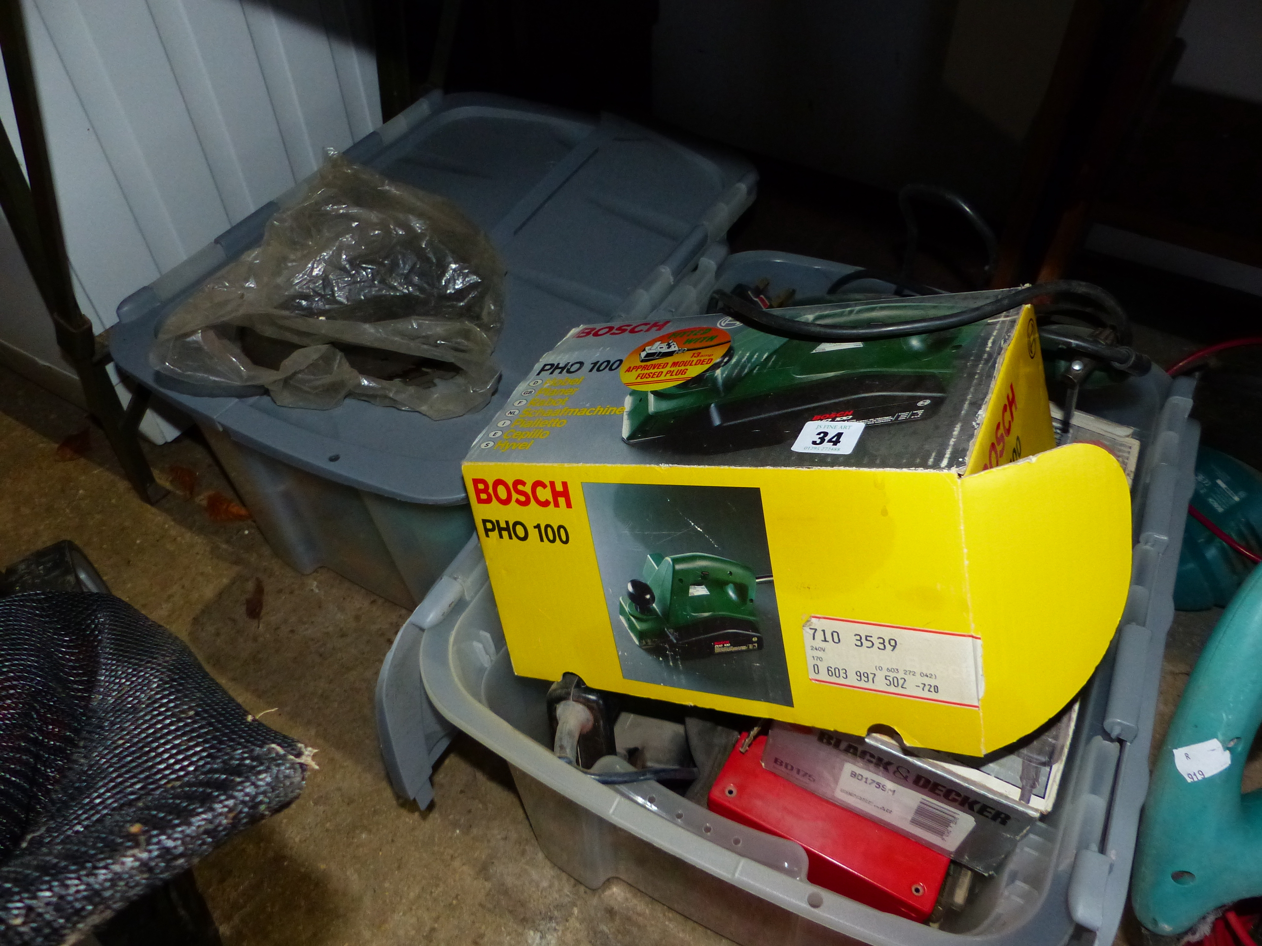 TWO BOXES OF VARIOUS POWER TOOLS,ETC.