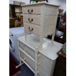 A VICTORIAN PINE CHEST OF DRAWERS, A SMALL THREE DRAWER CHEST AND A TOWEL RAIL.