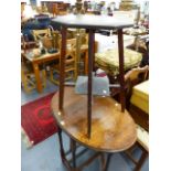 AN OAK BARLEY TWIST GATELEG TABLE AND AN OCCASIONAL TABLE.