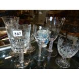 VARIOUS COMMEMORATIVE AIR TWIST STEM GLASS GOBLETS.