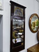 A 19th.C.MAHOGANY FRAMED PIER MIRROR WITH PAINTED SECONDARY GLASS PANEL. W.49 x H.119cms.