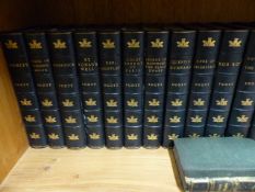 WORKS OF WALTER SCOTT. 25 VOLUMES UNIFORMLY BOUND IN HALF BLUE LEATHER WITH GILT TOOLING, LONDON