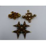 A TORTOISE SHELL PIQUE WORK MALTESE CROSS PENDANT SET WITH A CENTRAL PEARL AND FRAMED WITH