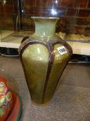 AN INTERESTING ANTIQUE ART POTTERY VASE WITH GREEN / BROWN GLAZE