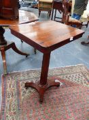 A WM.IV.ROSEWOOD LAMP TABLE ON OCATAGONAL TAPERED COLUMN AND PLATFORM BASE. W.53 x H.73cms.